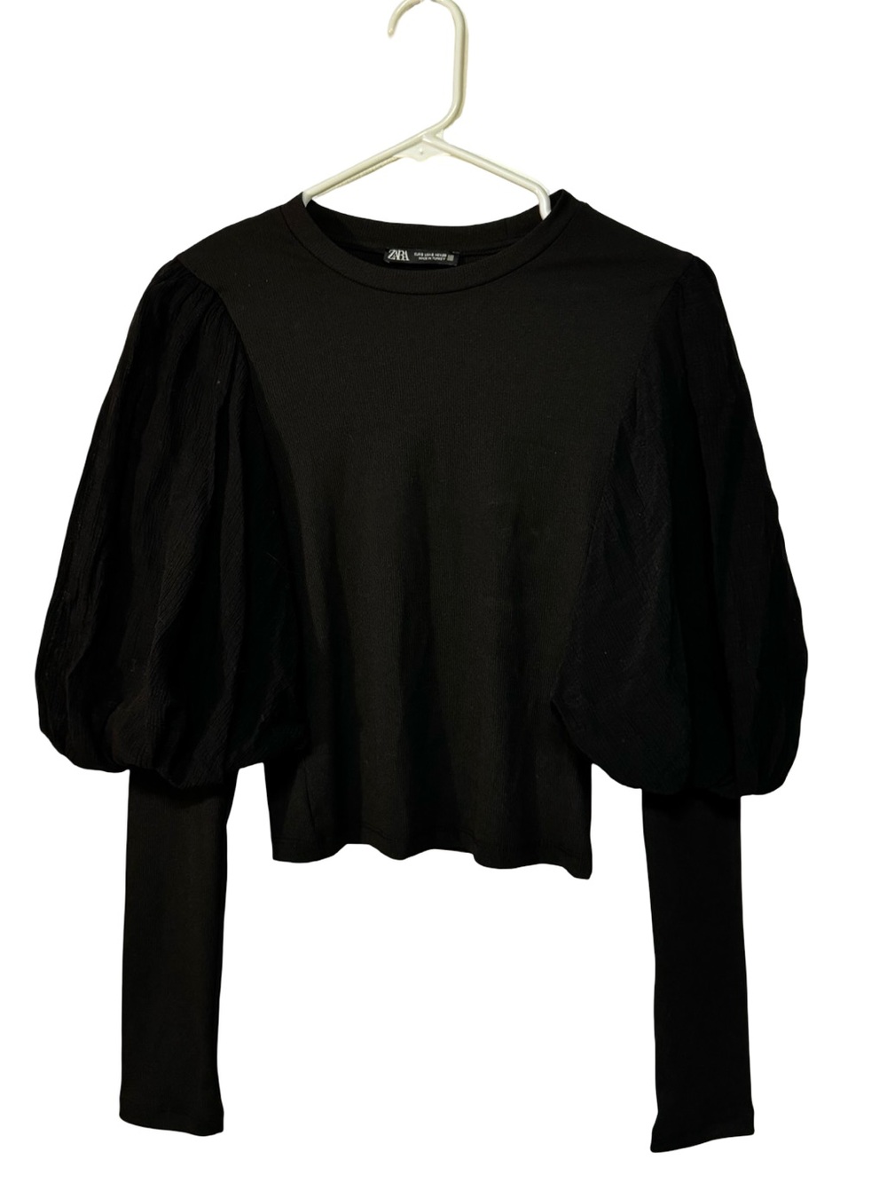 Zara Black Long-Sleeve Top with Puff Sleeves